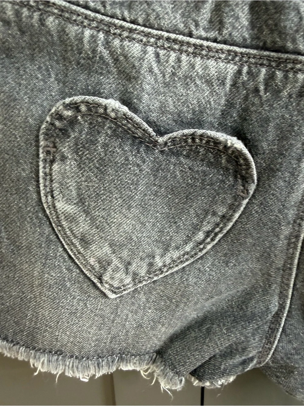 Zara Kids Washed Black Denim Button-Front Shorts with Heart Pockets | 4 Years